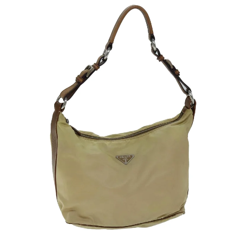 PRADA Shoulder Bag Nylon Beige Auth 73602