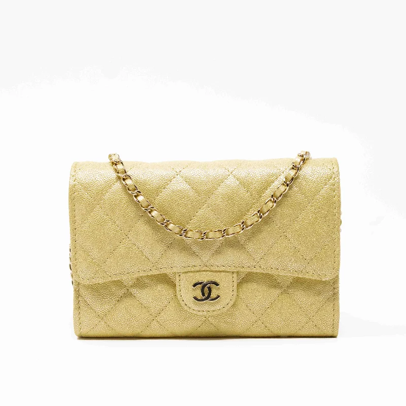 Chanel Yellow Iridescent Mini Wallet On Chain