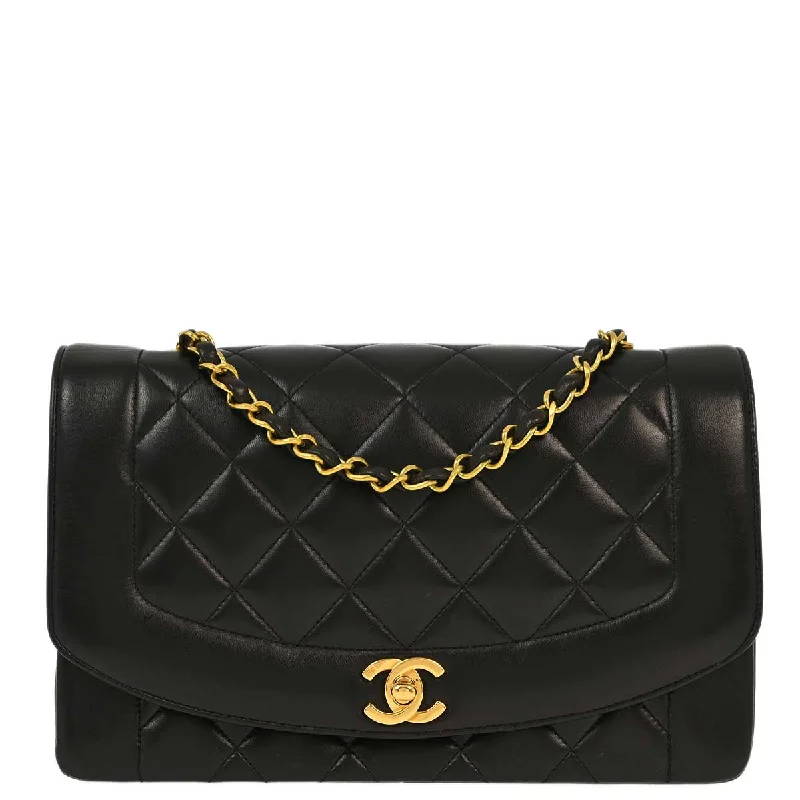 Chanel 1994-1996 Black Lambskin Medium Diana Shoulder Bag