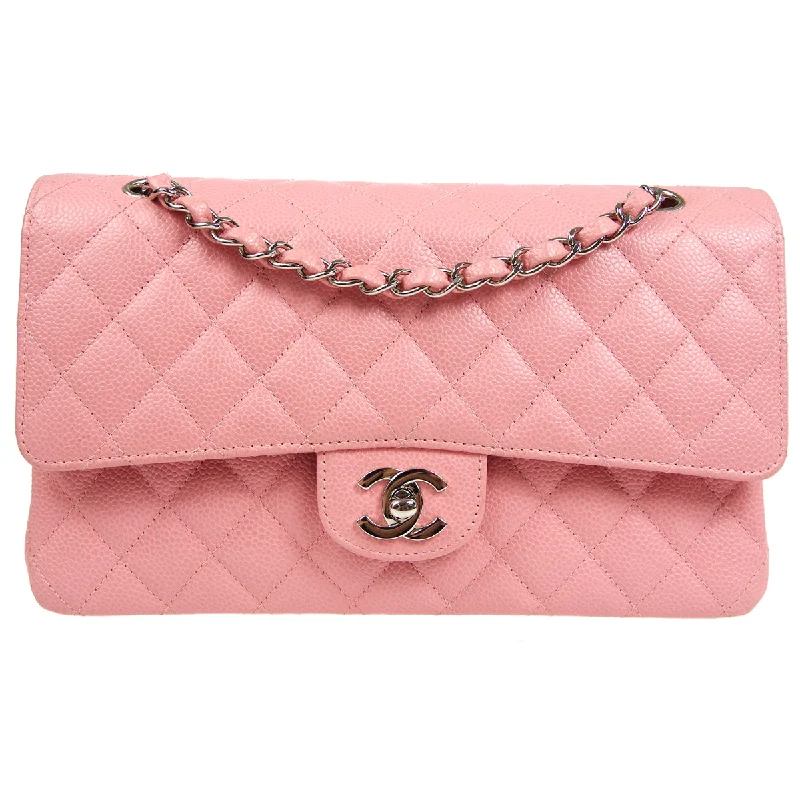 CHANEL * Classic Double Flap Medium Shoulder Bag Pink Caviar