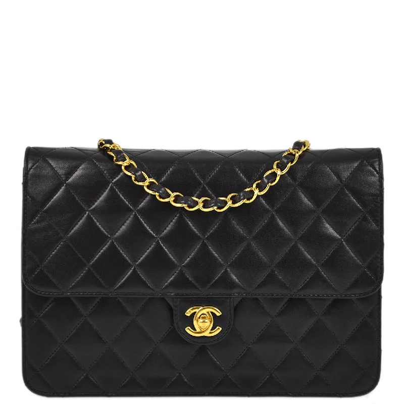 Chanel 2005-2006 Black Lambskin Turnlock Medium Half Flap Shoulder Bag