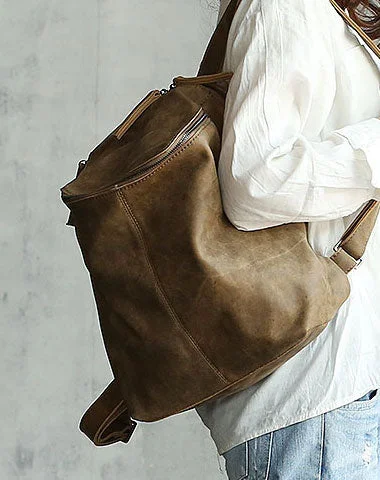 Vintage LEATHER WOMEN Barrel Backpacks School Bucket Backpacks FOR WOMEN