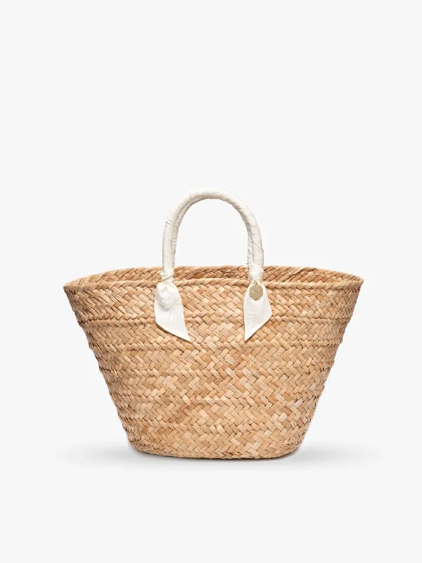 Rosie Woven Straw Ribbon-Handle Tote