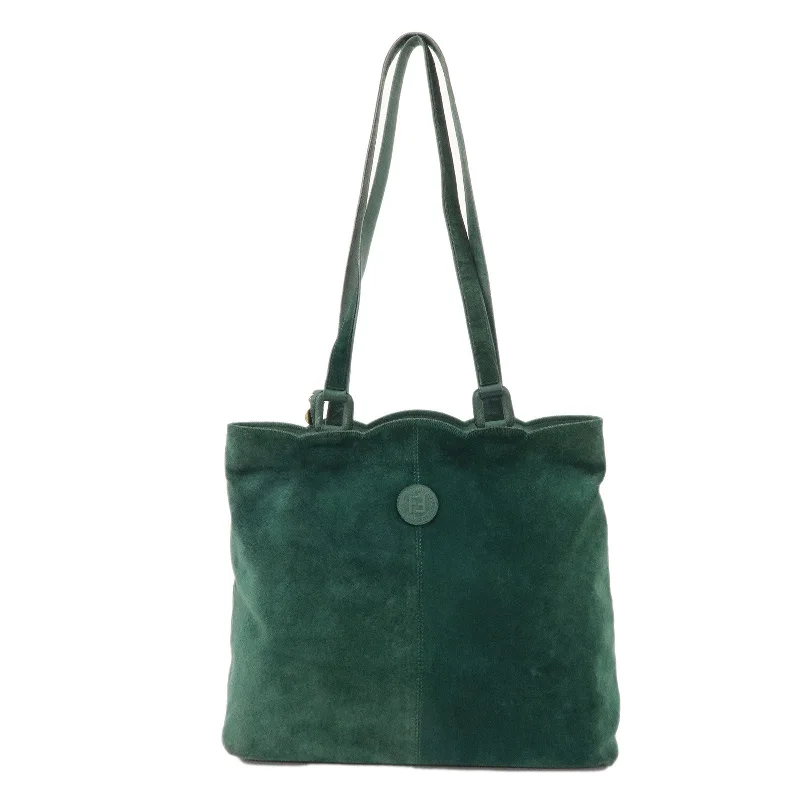 FENDI Logo Suede Tote Bag Shoulder Bag Green