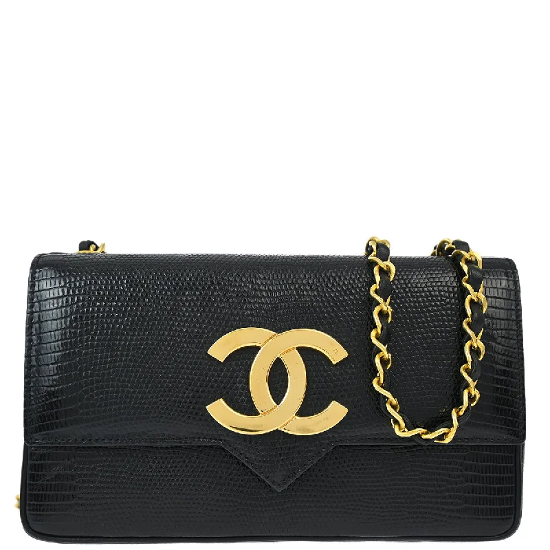 Chanel * Black Lizard Pushlock Shoulder Bag