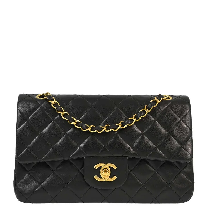 Chanel 1991-1994 Black Lambskin Small Classic Double Flap Shoulder Bag