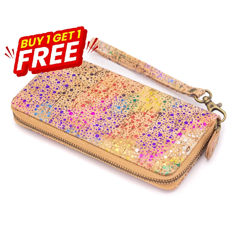 BUY 1 GET 1 FREE: All cork Glitz Polka Vegan Zipper Wallet BAG-2060