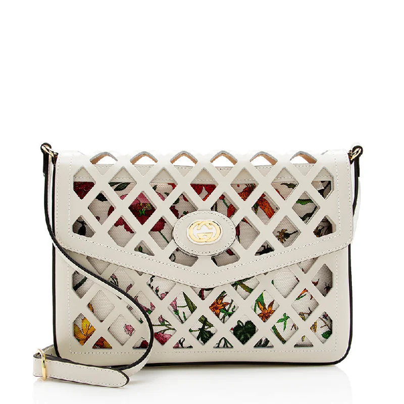 Gucci Cutout Leather Floral Shoulder Bag