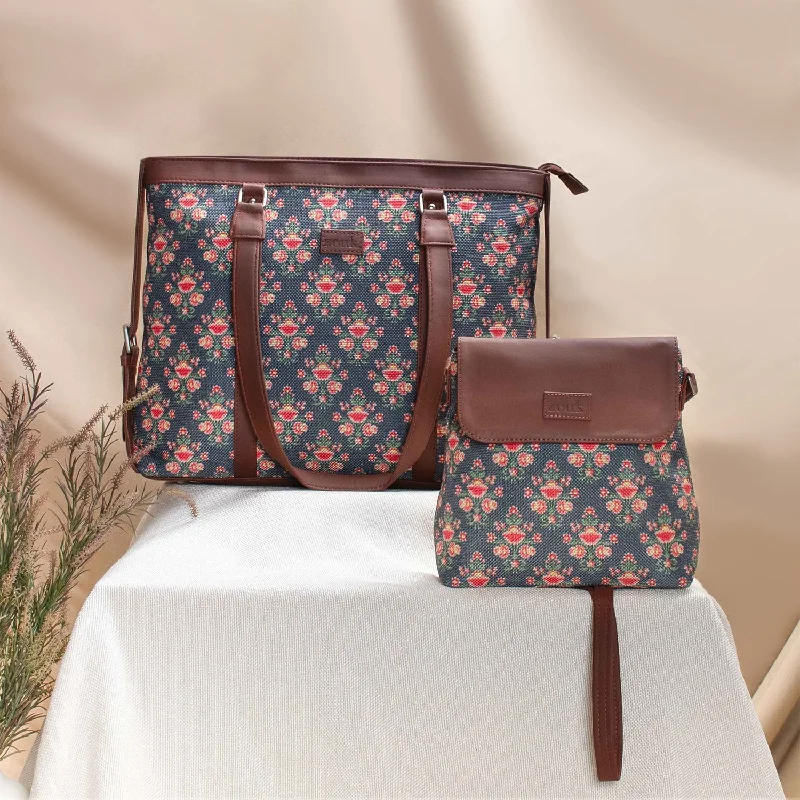 Mughal Garden Print - Women's Office Bag & Flap Sling Bag Combo