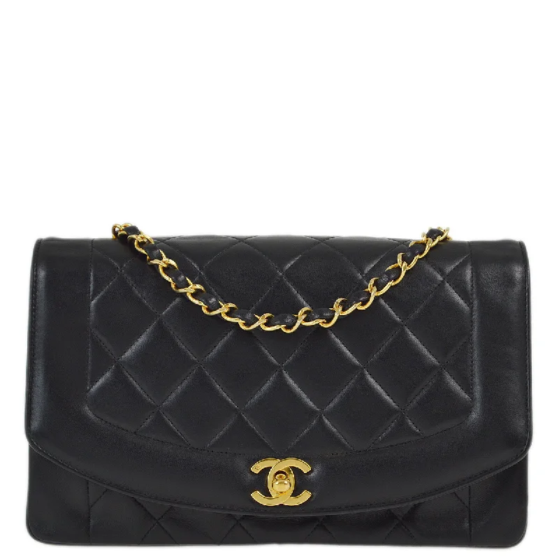 Chanel 1996-1997 Black Lambskin Medium Diana Shoulder Bag