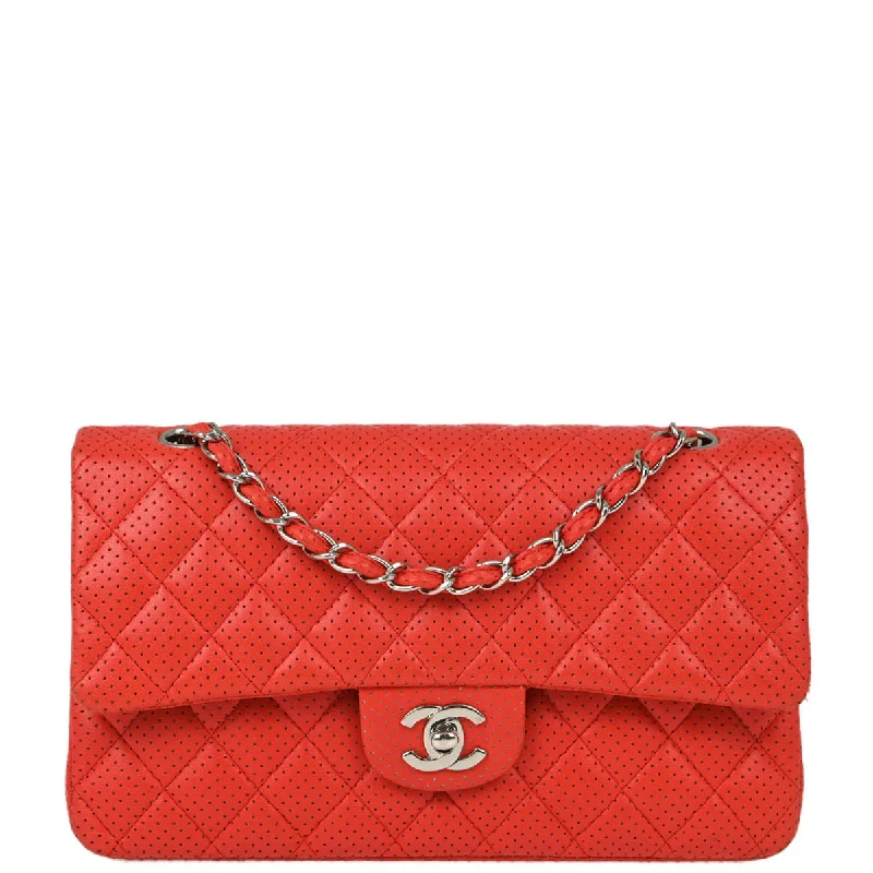 Chanel Red Perforated Lambskin Medium Classic Double Flap Shoulder Bag