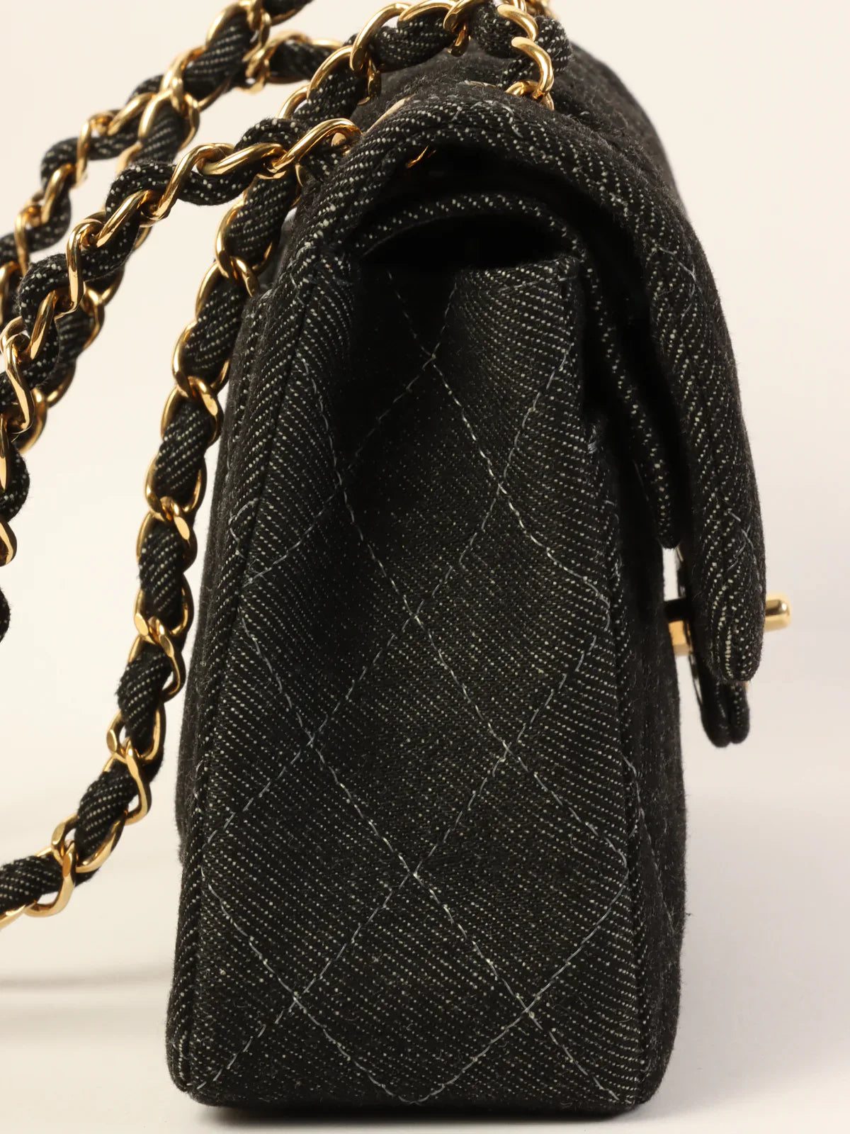 CHANEL Around 1998 Made Denim Classic Flap Chain Bag 23Cm Black