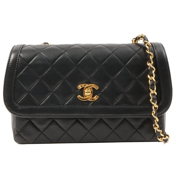 Chanel Around 1990 Made Design Flap Turn-Lock Chain Bag With Pouch Black