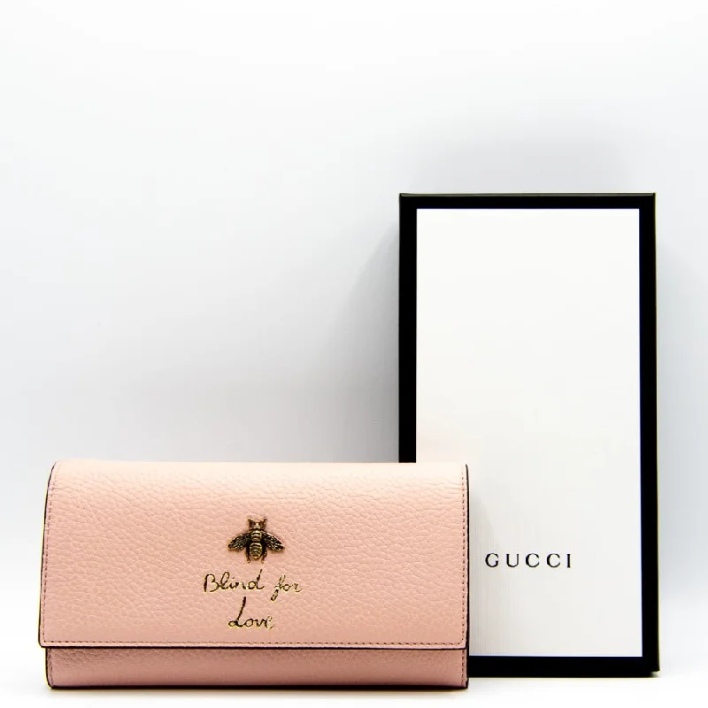 Gucci Continental Bee Blind for Love Wallet Pink Leather 454070