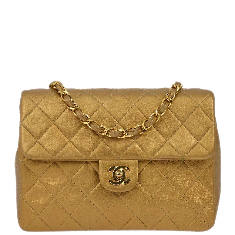 Chanel 1991-1994 Gold Lambskin Classic Square Flap Shoulder Bag 20