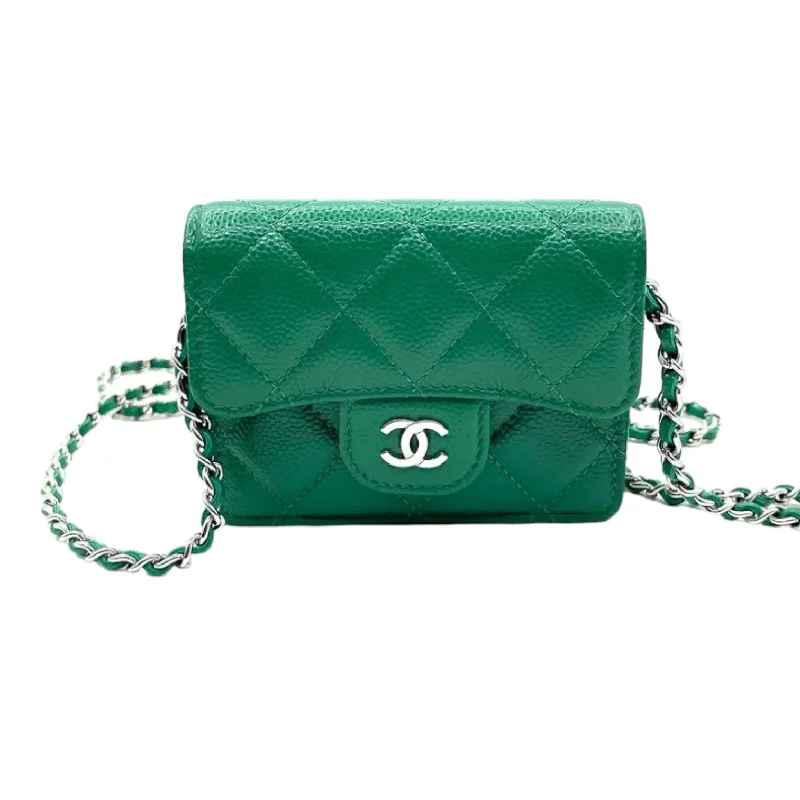 Flap  Holder On Chain Caviar Quilted Green SHW