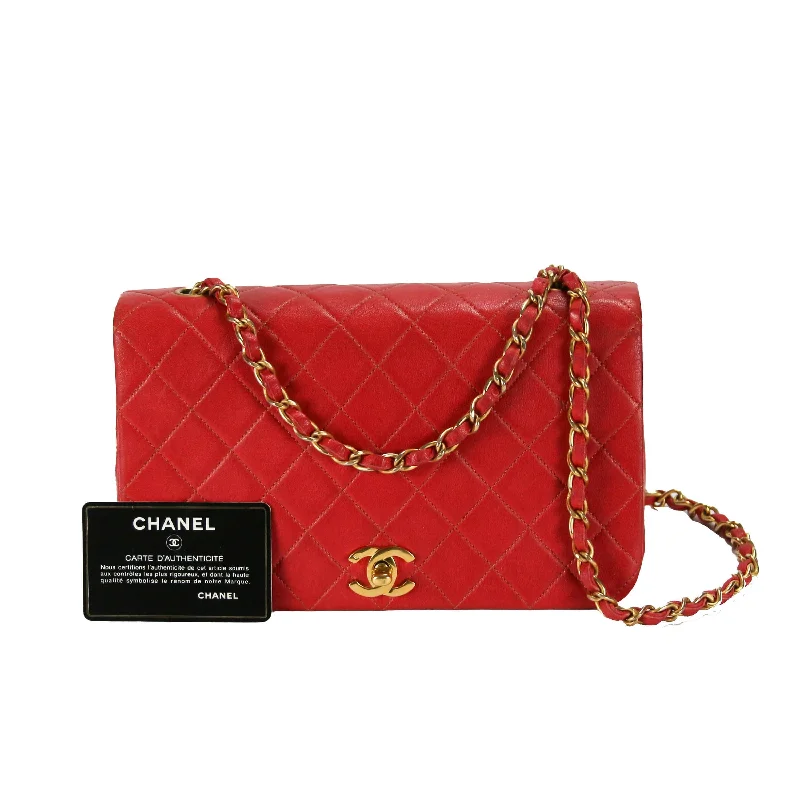 Chanel Full Flap Bag Small Red Lambskin Gold