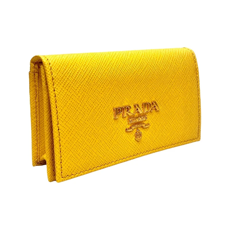 Prada Saffiano Yellow Leather Card Case Wallet