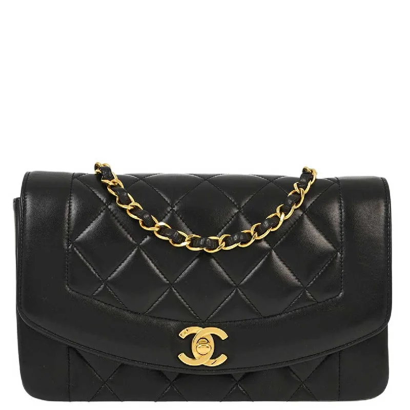 Chanel 1994-1996 Black Lambskin Small Diana Shoulder Bag