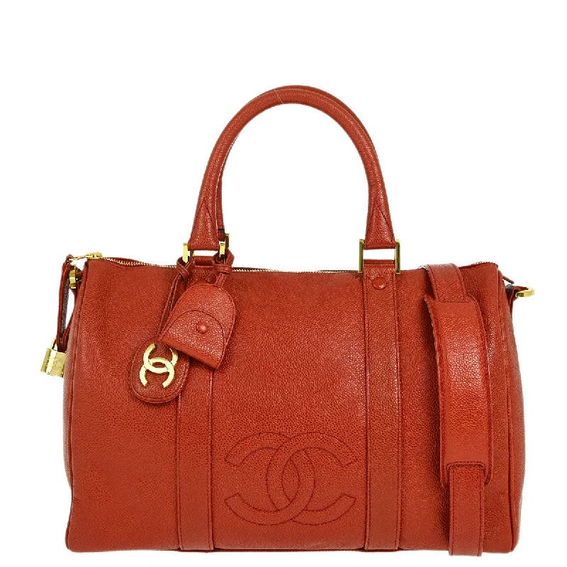 Chanel Red Caviar 2way Duffle Shoulder Handbag