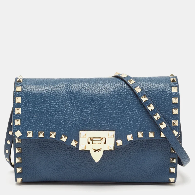 Valentino Blue Leather Rockstud Flap Crossbody Bag