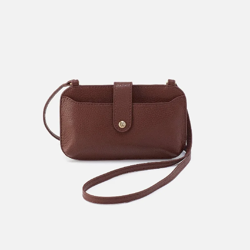 Vida Phone Crossbody in Micro Pebbled Leather - Chocolate