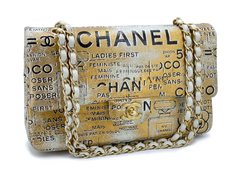 Chanel 2015 Graffiti Newspaper Medium Classic Double Flap Bag GHW Gold