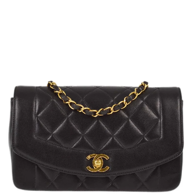 Chanel 1996-1997 Black Lambskin Small Diana Shoulder Bag