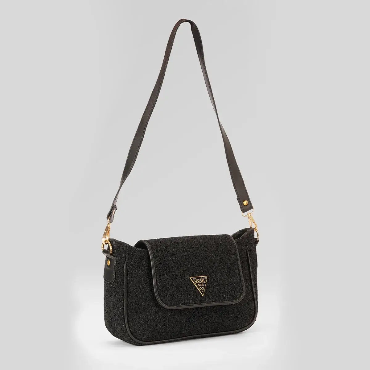 Gold tone black shoulder bag