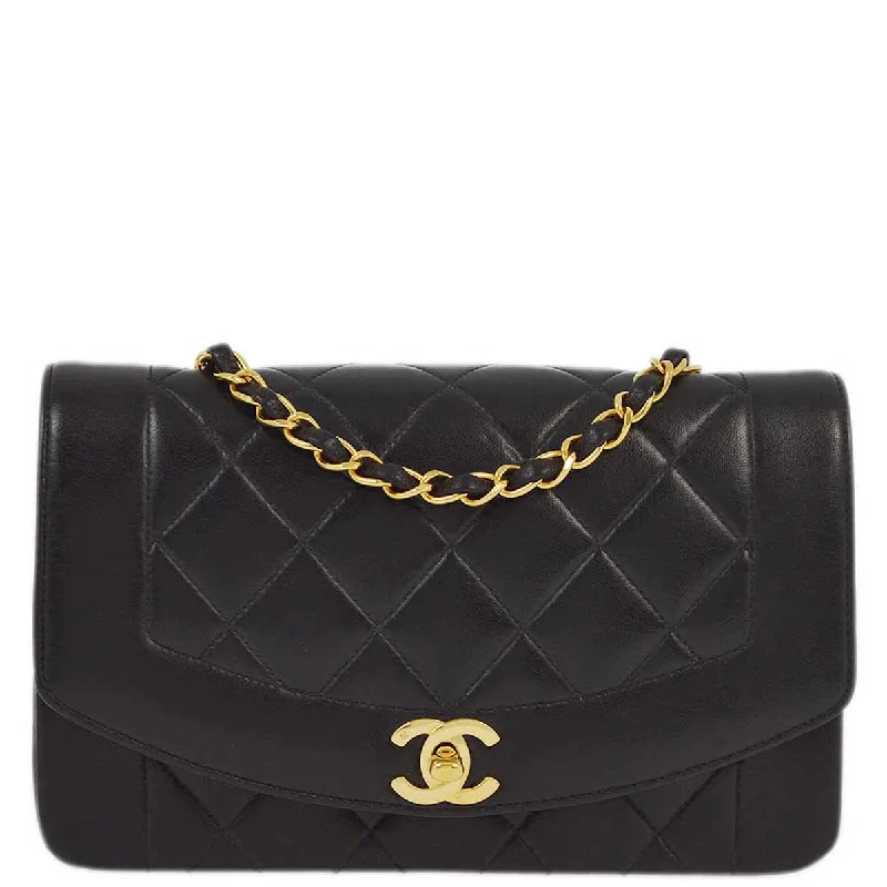 Chanel 1991-1994 Black Lambskin Small Diana Shoulder Bag