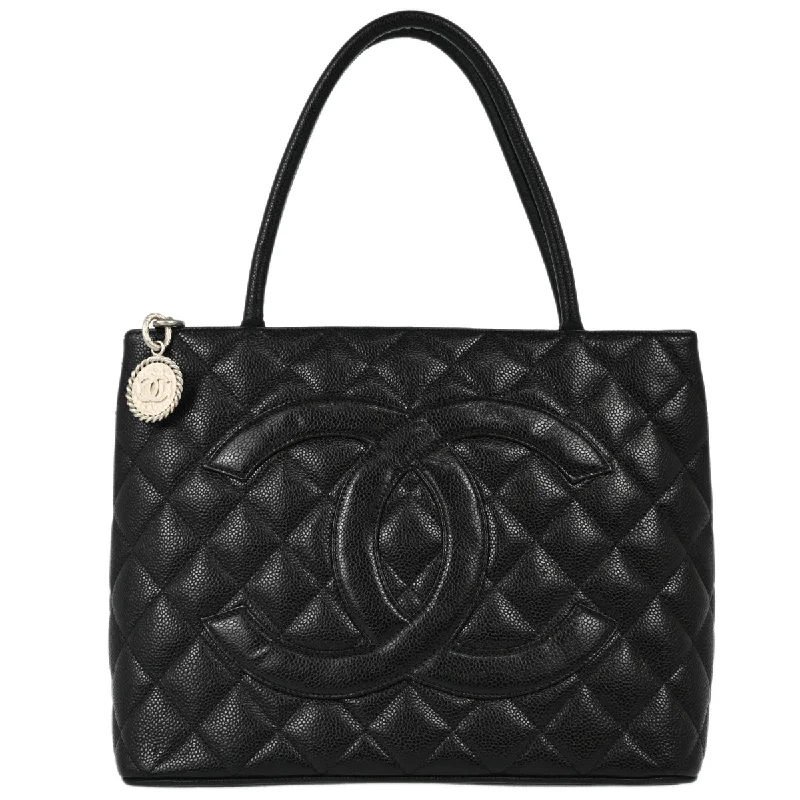 Chanel Black Caviar Medallion Tote Handbag