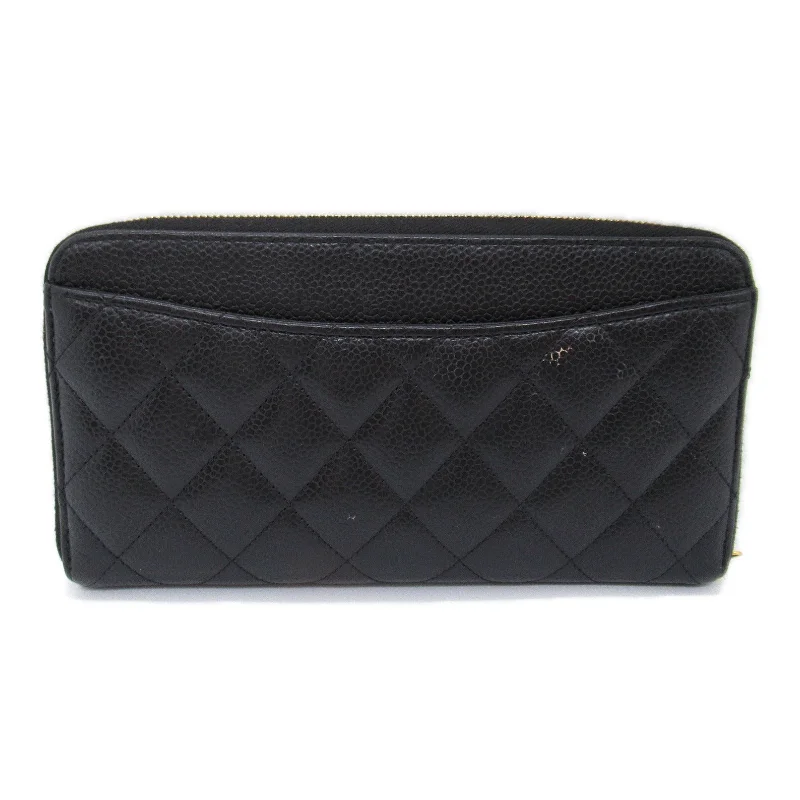 Chanel Chantal Matrasse Round Long Wallet Round Long Wallet Caviar S  Black Ladies