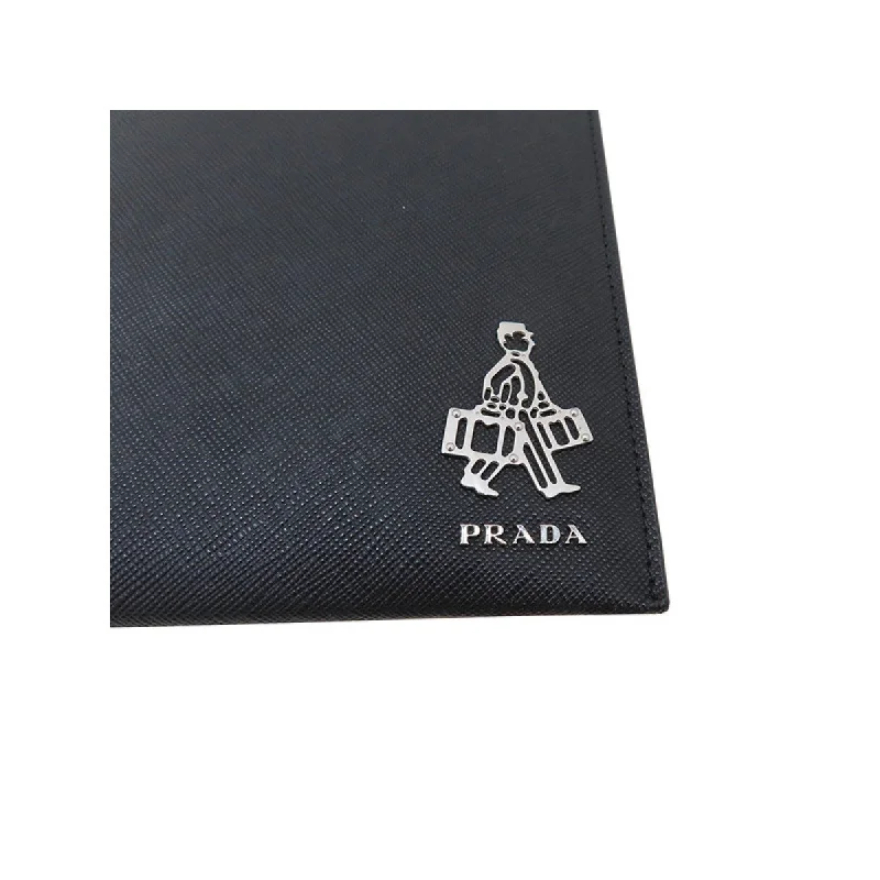 Prada Black Saffiano Voyage Leather Clutch Document Holder