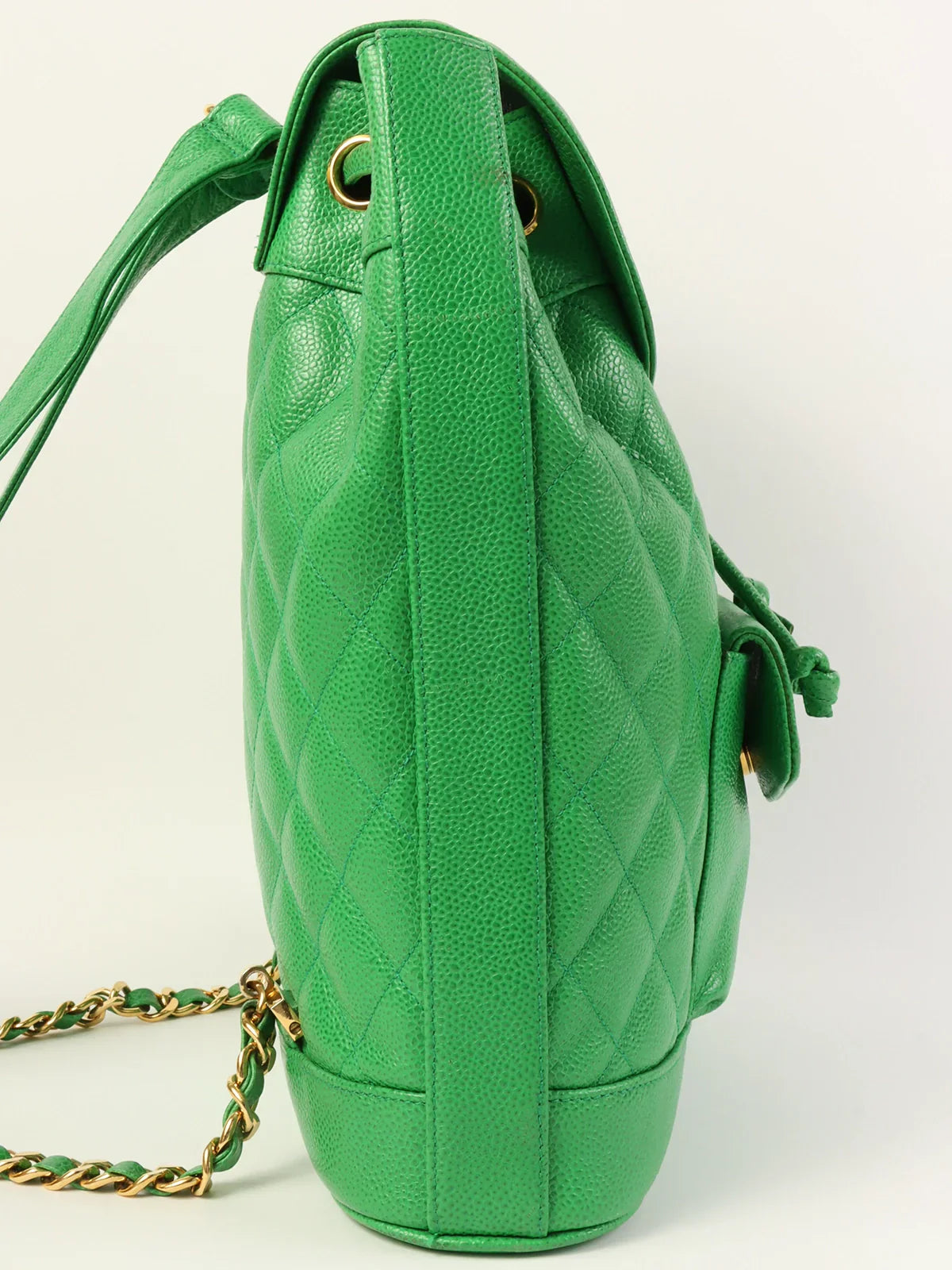 CHANEL Around 1992 Made Caviar Skin Circle Cc Mark Plate Backpack Green