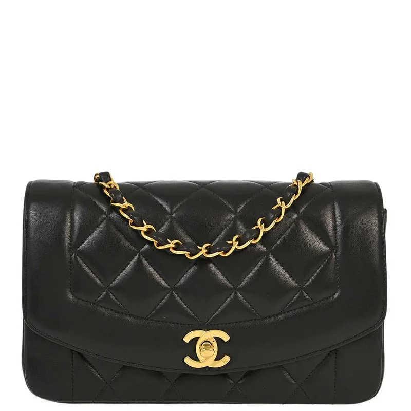 Chanel 1994-1996 Black Lambskin Small Diana Shoulder Bag