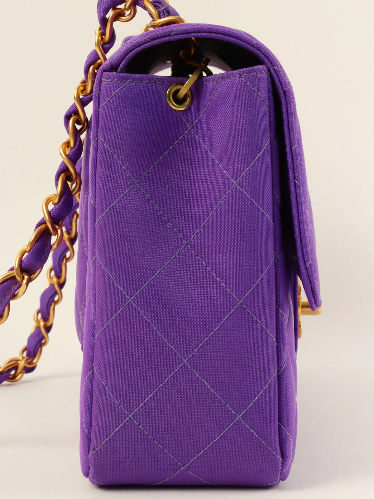 CHANEL Around 1995 Made Canvas Classic Flap Chain Bag 25Cm Purple