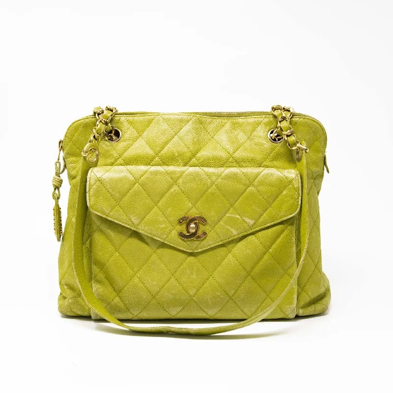 Chanel Lime Green Front Pocket Tote