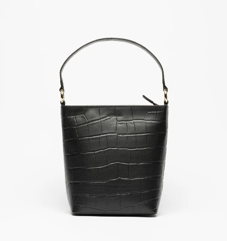 Women's Small Leather Tote Black Croco