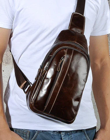 COOL LEATHER MENS SLING BAGs SLING CROSSBODY Backpack CHEST BAG FOR MEN