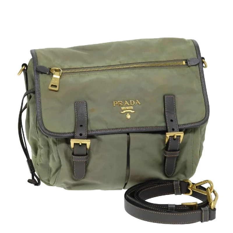 PRADA Shoulder Bag Nylon Khaki Auth 75220