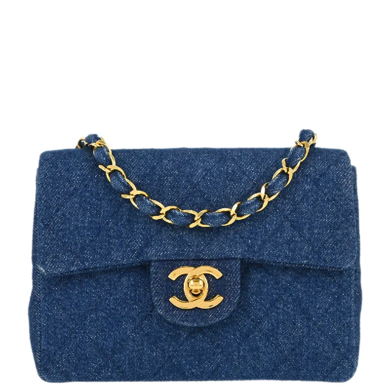 Chanel * 1989-1991 Blue Denim Mini Classic Square Flap Shoulder Bag 17