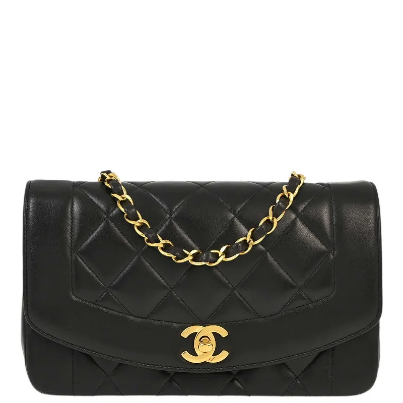 Chanel 1994-1996 Black Lambskin Small Diana Shoulder Bag