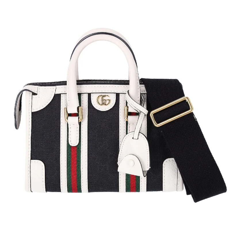 GUCCI Ophidia Mini Top Handle Handbag 715771 Denim Black White Multi