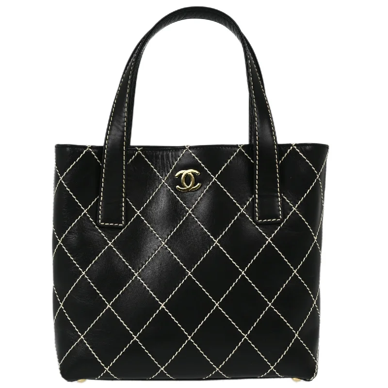 Chanel Black Calfskin Wild Stitch Tote Handbag