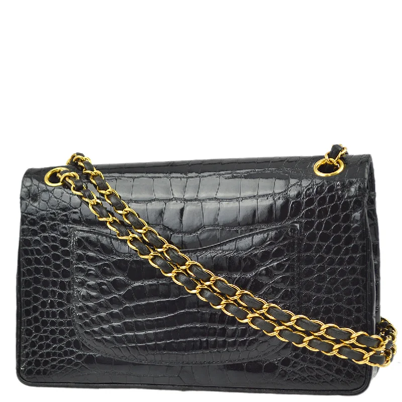 Chanel * Black Crocodile Medium Classic Double Flap Shoulder Bag