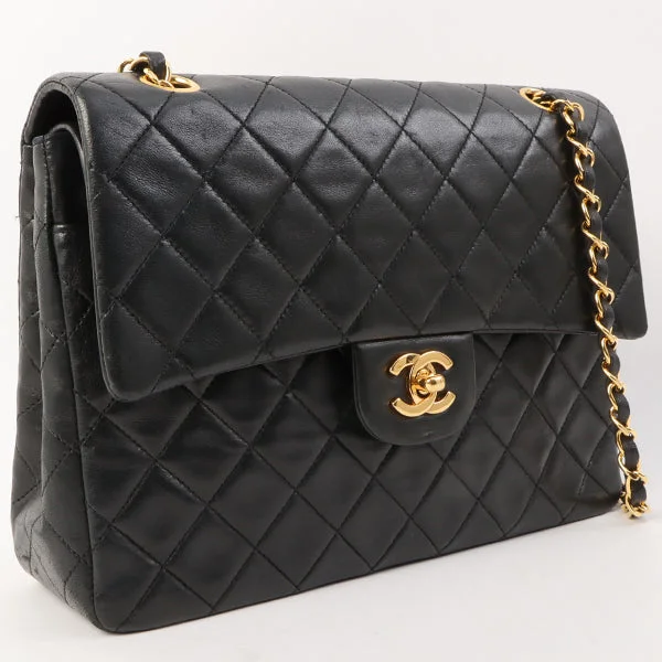 Chanel Around 1990 Made Classic Flap Turn-Lock Chain Bag Black