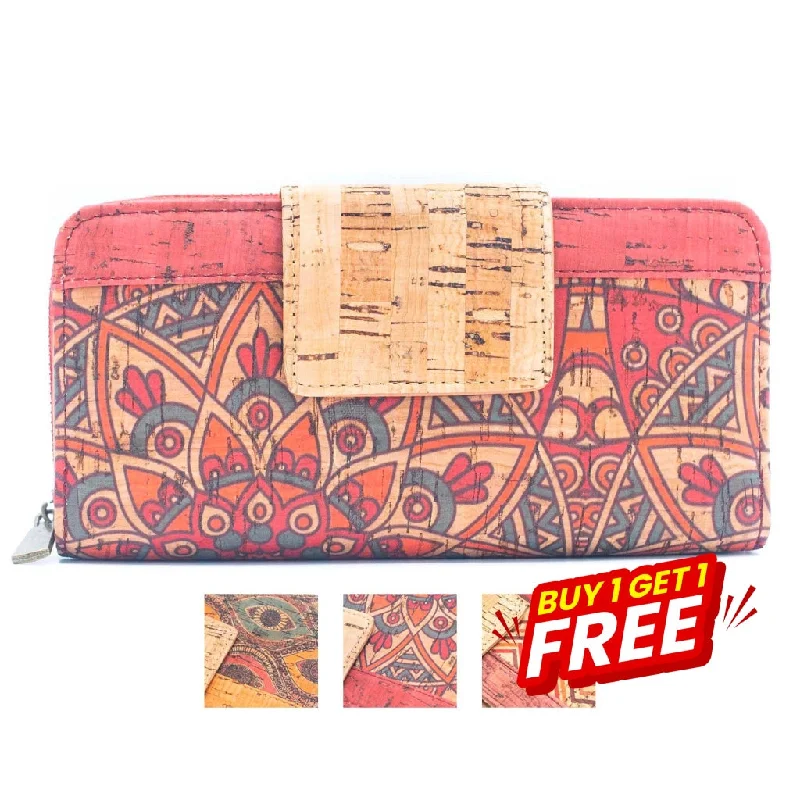 BUY 1 GET 1 FREE: Folding wallet Mandala flower pattern- Vegan Cork Wallet HY-004/5/6