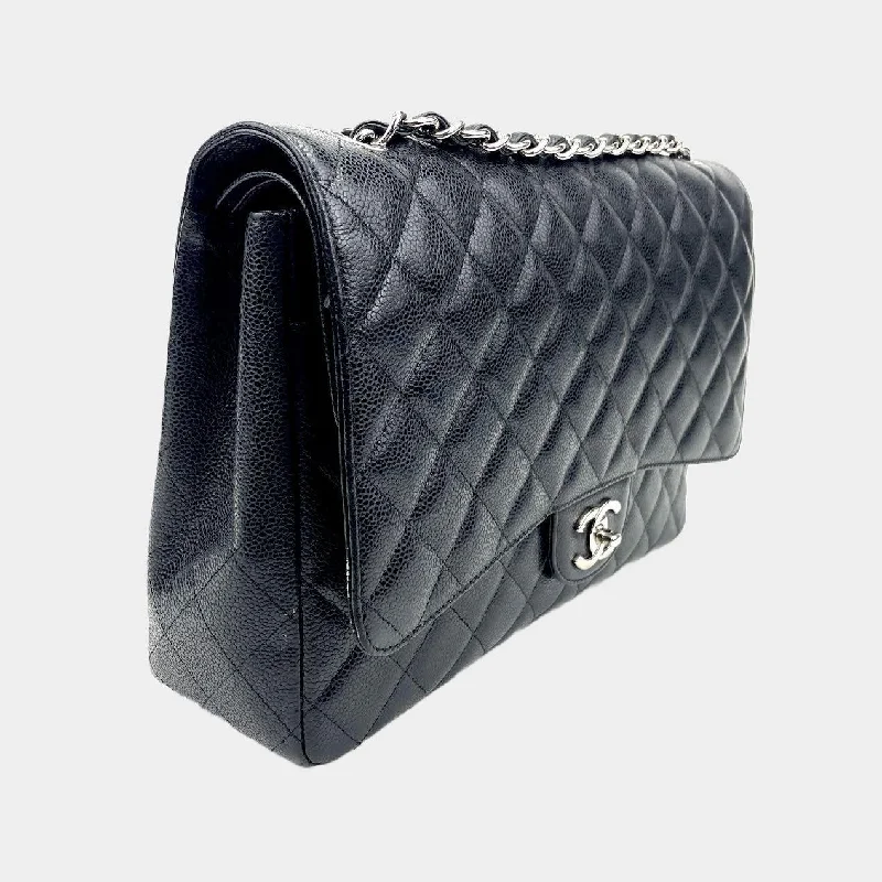 CHANEL 2014 Black Maxi Caviar  Quilted Double Flap