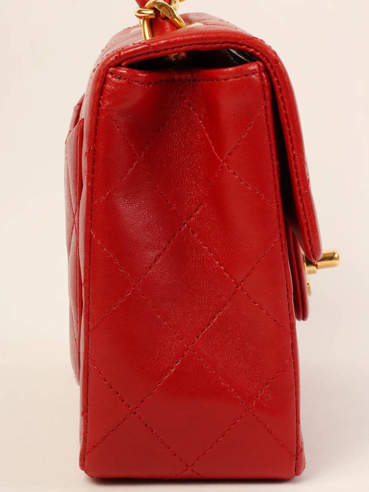 CHANEL Around 1990 Made Classic Flap Chain Top Handle Bag Mini Red