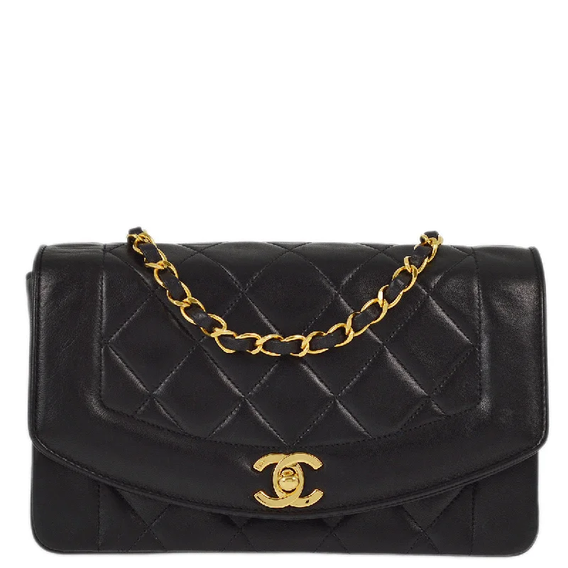 Chanel 1991-1994 Black Lambskin Small Diana Shoulder Bag